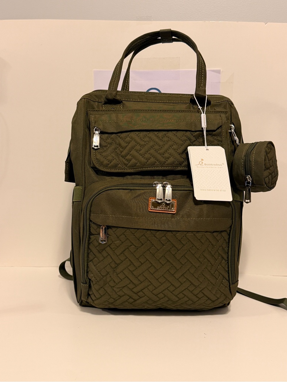 NWT Babbleroo Olive Green (Army) Quilted Backpack
